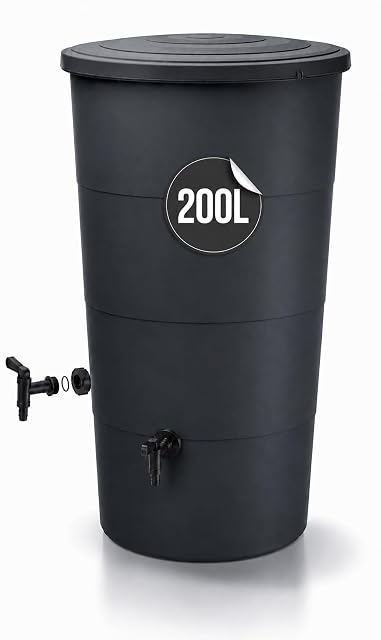 Cisterna rotonda antracite da 200 litri con rubinetto