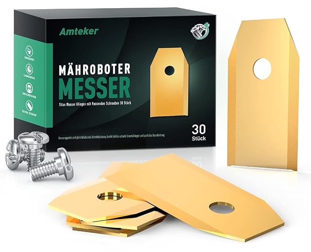 Amteker trenta lame rivestite al titanio per robot tosaerba con viti