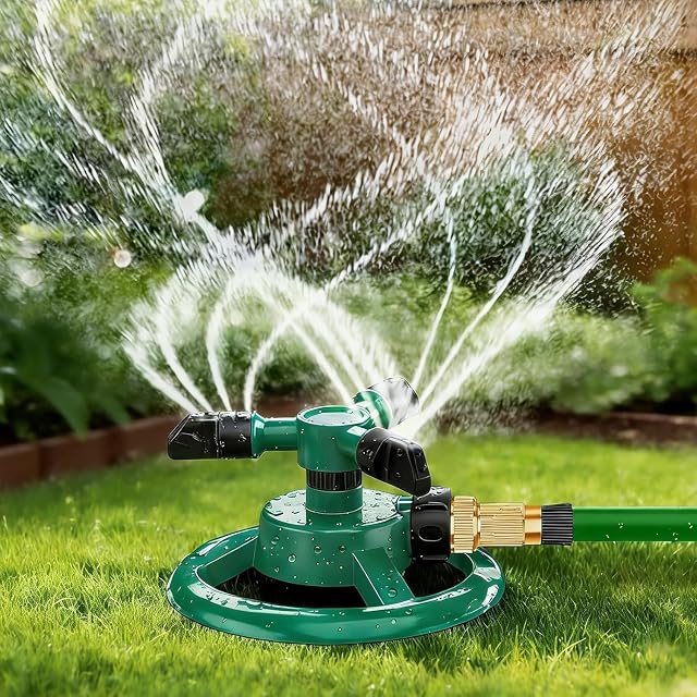 Irrigatore da giardino rotante a tre braccia con raccordo rapido